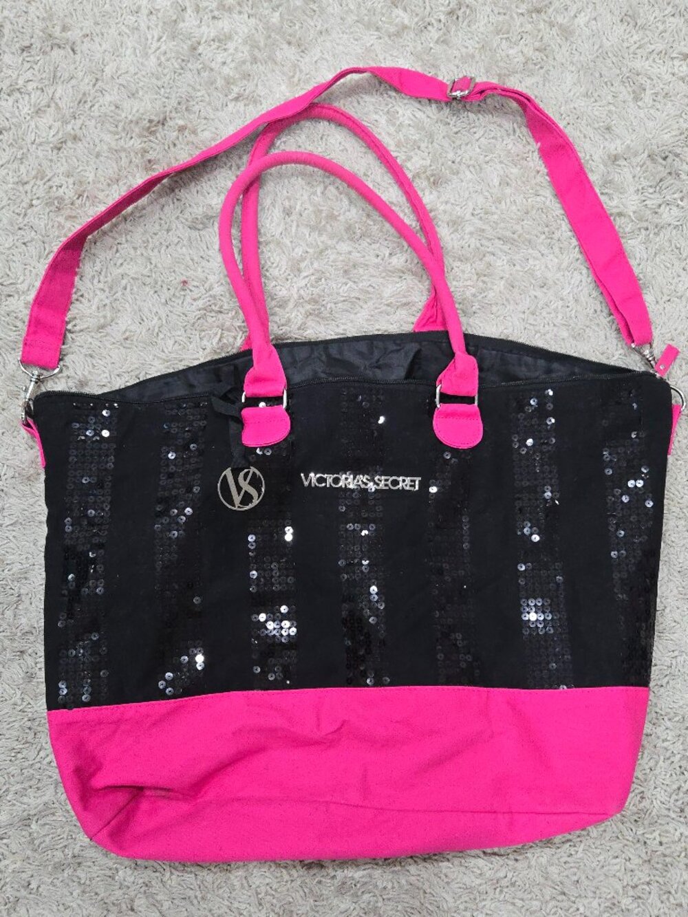 Victoria's Secret Black Friday 2013 Sequin Stripe Weekender Tote Duffel Bag 💖